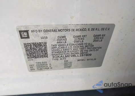 2020 GMC Terrain Fwd Sle из США, поврежденный, VIN 3GKALMEV8LL197809